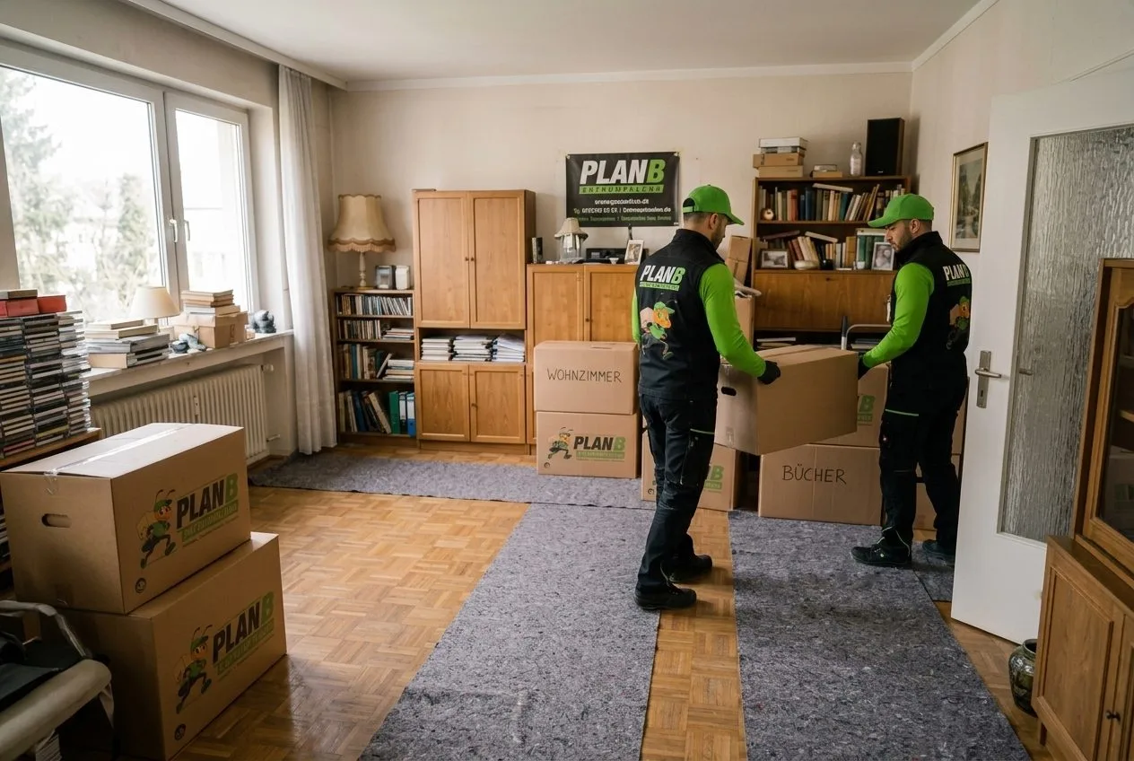 Das Team trägt Möbel kontrolliert hinaus